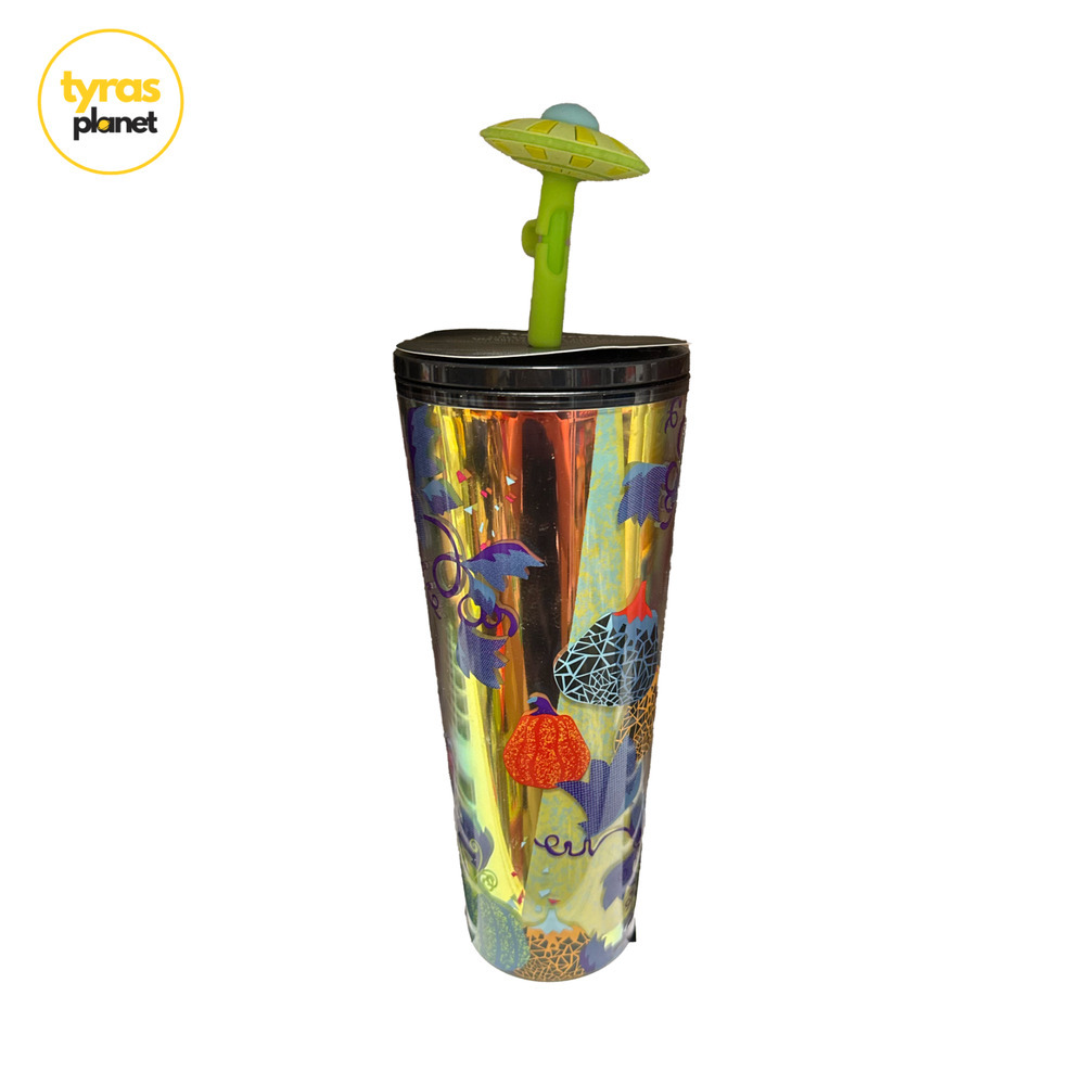 Starbucks UFO Cold Cup Halloween Extraterrestrial w Spaceship Straw Topper 24 oz - Picture 3 of 3